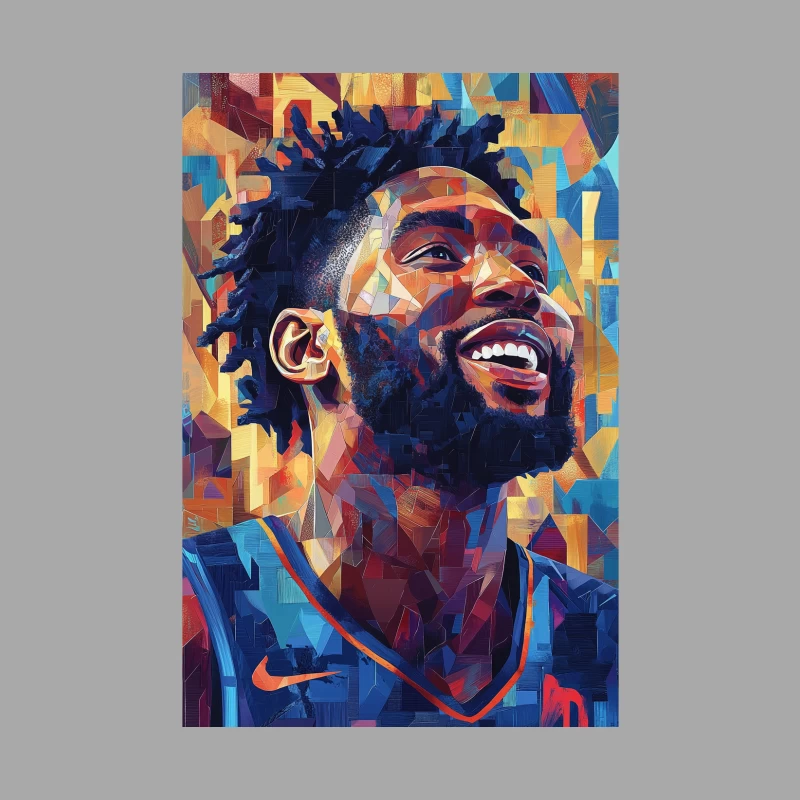 Vibrant Geometric Portrait of Smiling Basketball Player in Nike Jersey Male Pullover Hoodie