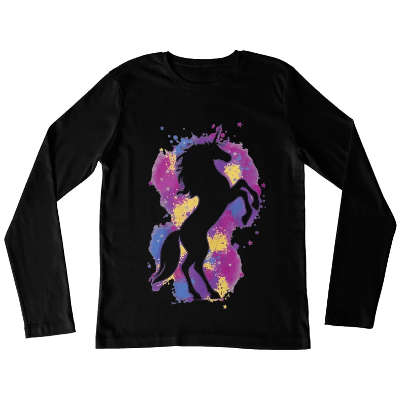 Bunter Einhorn-Silhouette Damen Langarm T-Shirt
