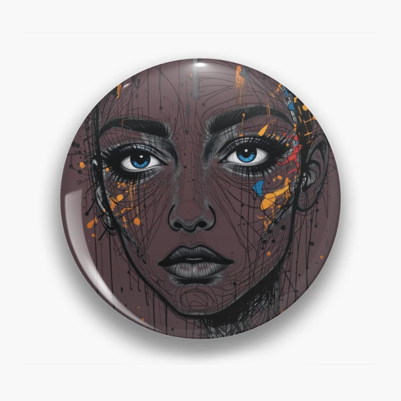 Abstract Portrait with Colorful Accents Pin