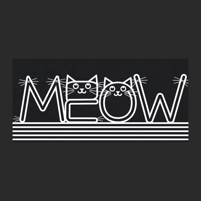 Neon Meow: Feline Typography in Black and White Baseball Cap