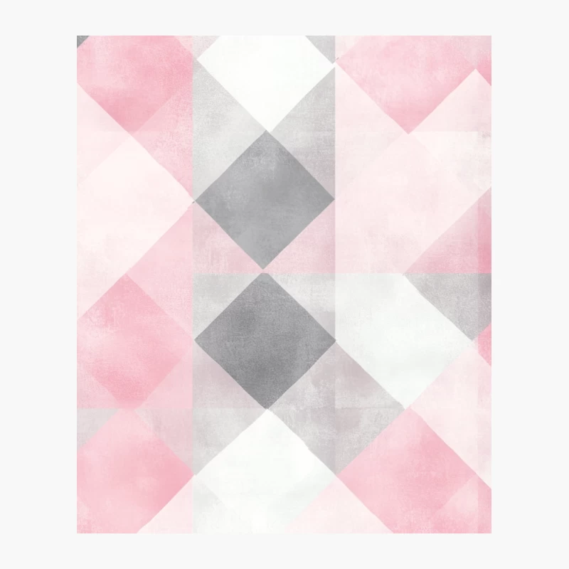 Pastel Geometric Abstract: Pink and Gray Diamond Pattern Cotton Tote Bag