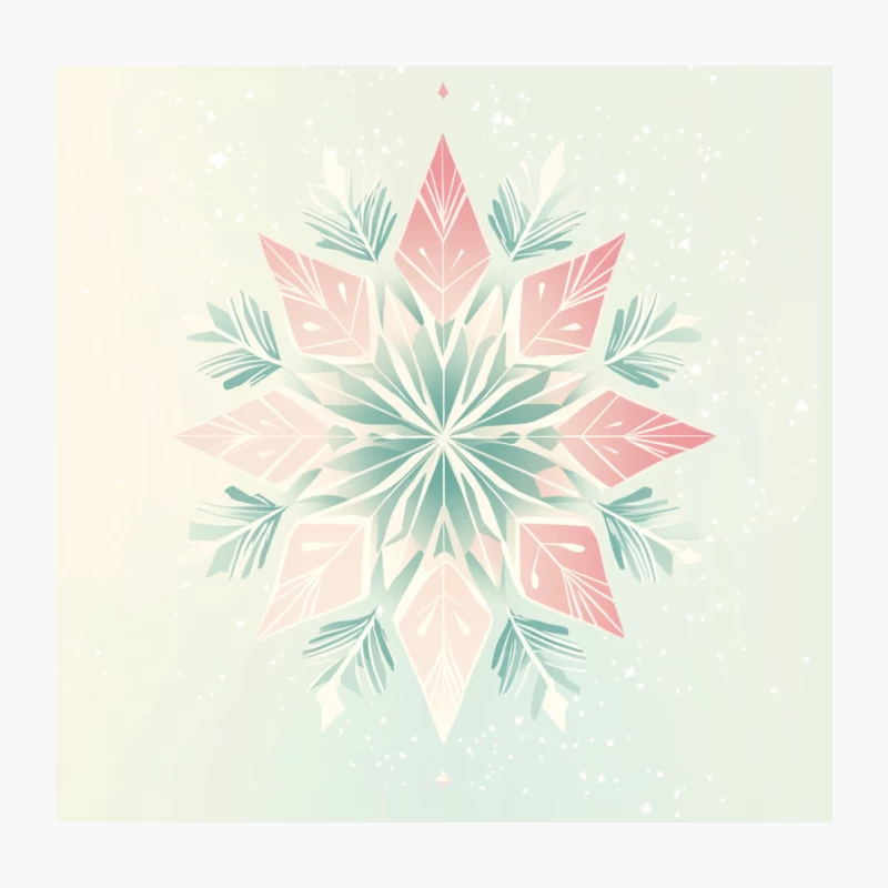 Pastel Geometric Snowflake with Floral Patterns Throw Pillow