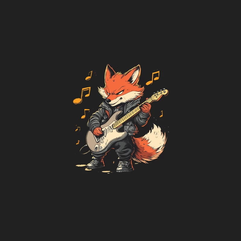 Rock 'n' Roll Fox: Animated Guitarist in Leather Bucket Hat