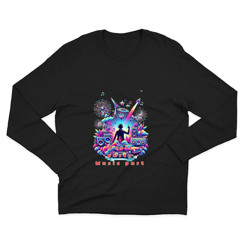 Neon Retro DJ Music Party Illustration Male Long Sleeve T-Shirt