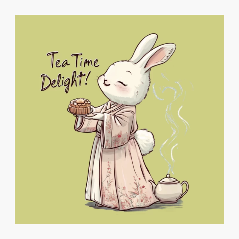 Adorable Cartoon Rabbit Enjoying Tea Time with Pastry Pin