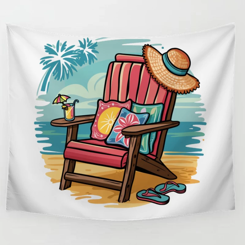 Relaxing Beach Chair Setup with Summer Accessories Tapestry