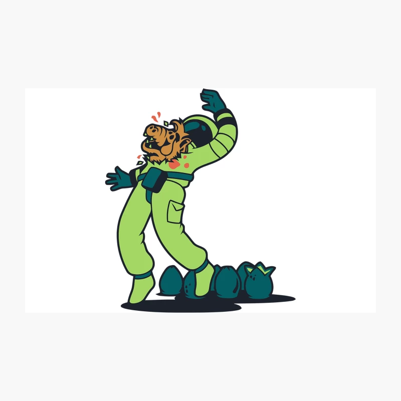Cartoon Tiger Mascot in Green Space Suit with Mysterious Eggs Travel Mug