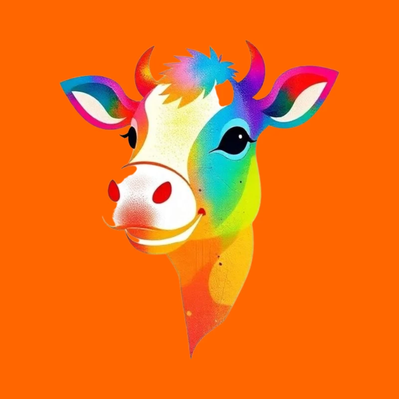 Colorful Cartoon Cow Illustration Throw Pillow