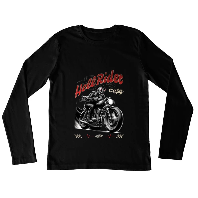 Hell Rider Vintage Cafe Racer Devil Motorcycle Art Female Long Sleeve T-Shirt