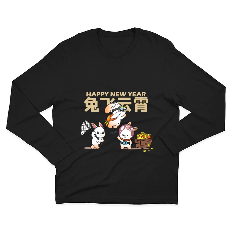 Neujahr mit niedlichen Hasen Herren Langarm T-Shirt
