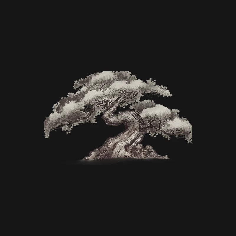 Artistic Ink Drawing of Twisted Bonsai Tree in Japanese Style Female Long Sleeve T-Shirt