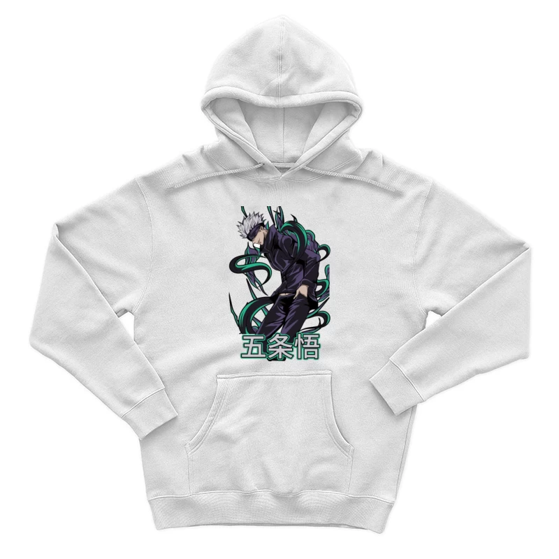 Anime-Charakter mit dunklem Outfit und weißen Haaren Herren Pullover Hoodie