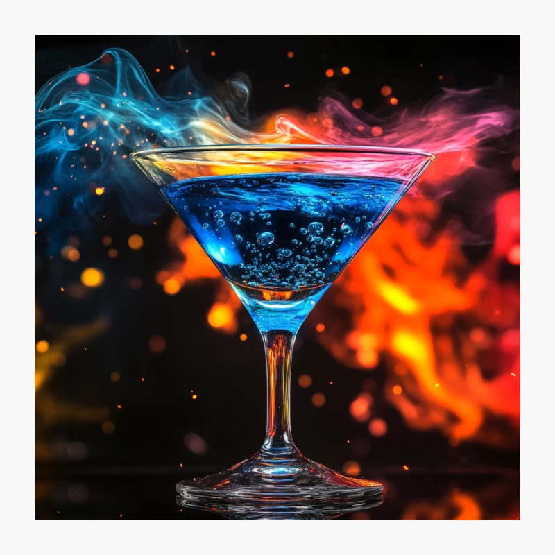 Vibrant Blue Cocktail with Colorful Smoke in Martini Glass Pin