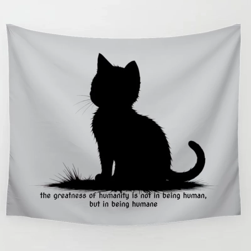 Black Cat Silhouette with Humane Message Tapestry