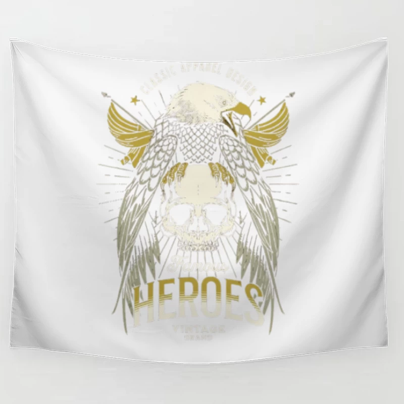 Heroic Eagle Skull with Golden Wings Vintage Design Tapestry