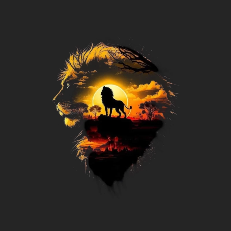 Majestic Lion Silhouette with Sunset Landscape Male Pullover Sweatshirt