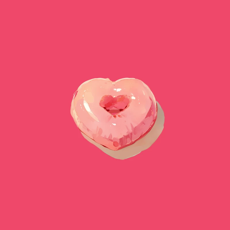 Pink Heart-Shaped Glazed Donut Digital Illustration Desk Mat