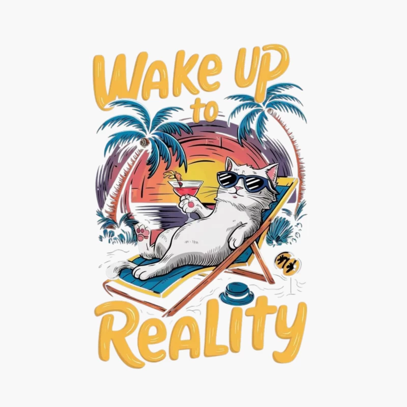 Chill Cat on Vacation: Wake Up to Reality Cotton Tote Bag