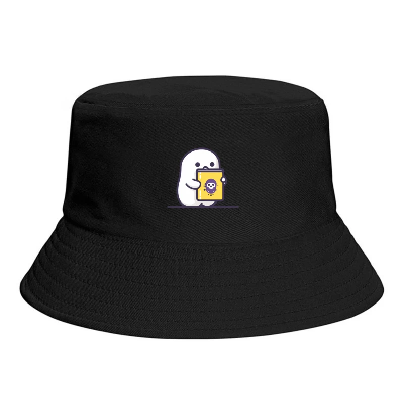 Cute Cartoon Ghost Reading Digital Device with Skull Bucket Hat