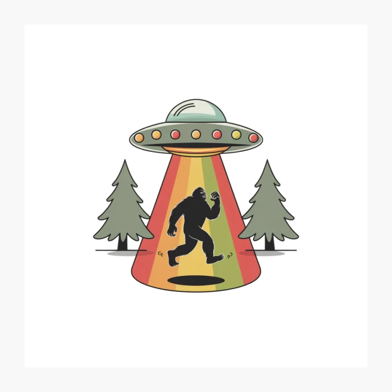 Cartoon Bigfoot Abduction by UFO in Forest Pin