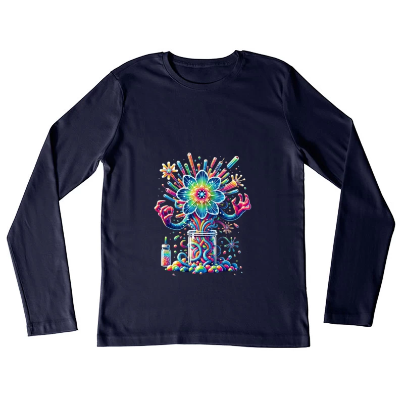 Vibrant Rainbow Flower Explosion from Mason Jar Female Long Sleeve T-Shirt