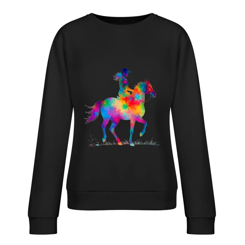 Colorful Horse Rider Female Pullover Sweatshirt