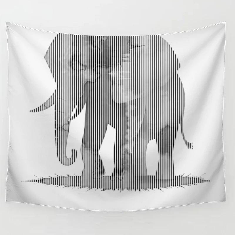 Striped Elephant Silhouette in Minimalist Line Art Tapestry