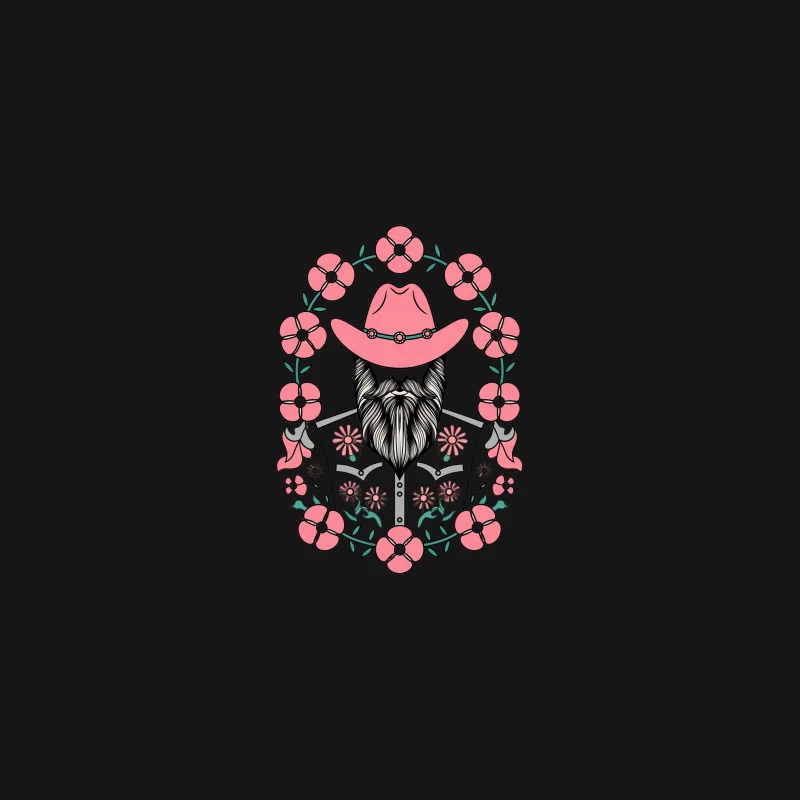 Bearded Cowboy in Pink: Floral Western Illustration Desk Mat