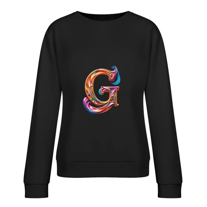 Colorful 3D Typography: Decorative Letter G with Swirling Gradient Pattern Female Pullover Sweatshirt