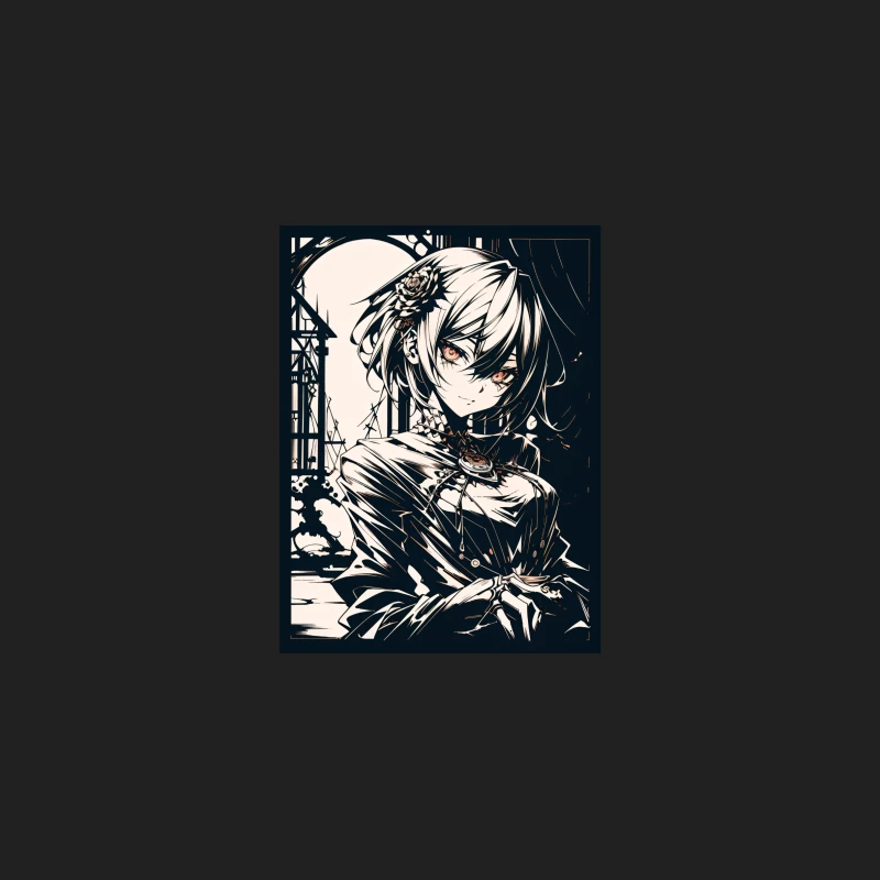 Gothic Anime Portrait in Dark Fantasy Monochrome Bucket Hat