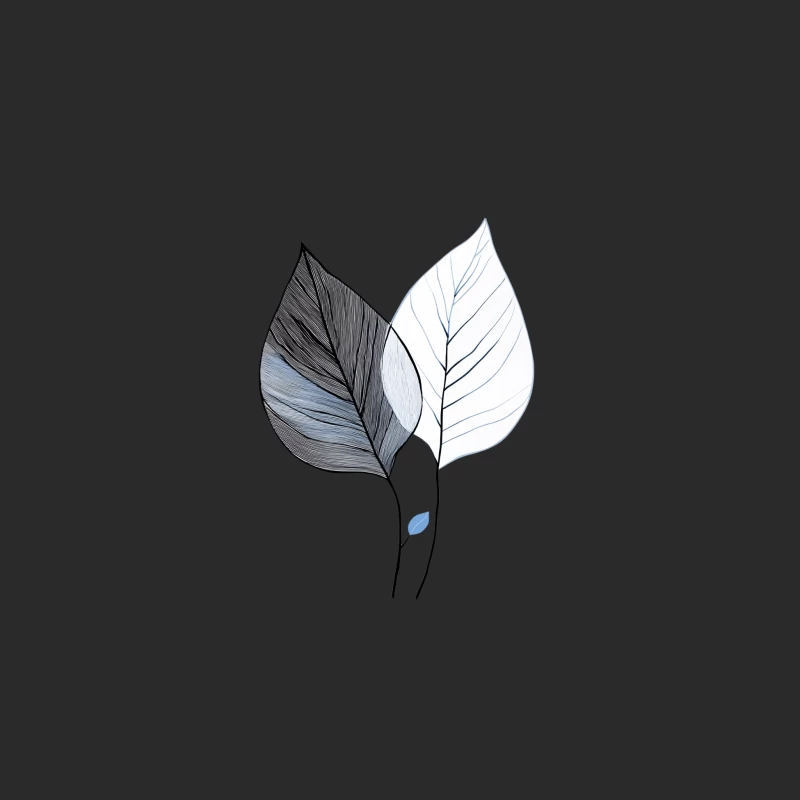 Minimalist Leaf Illustration: Black and White Botanical Line Drawing Baseball Cap
