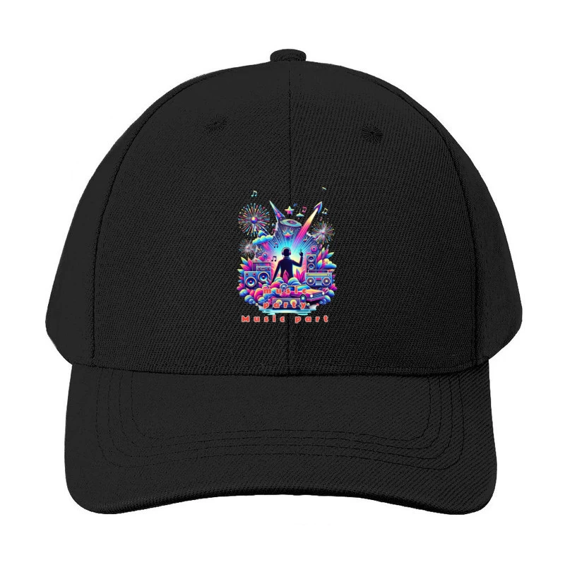 Neon Retro DJ Music Party Illustration Baseball Cap