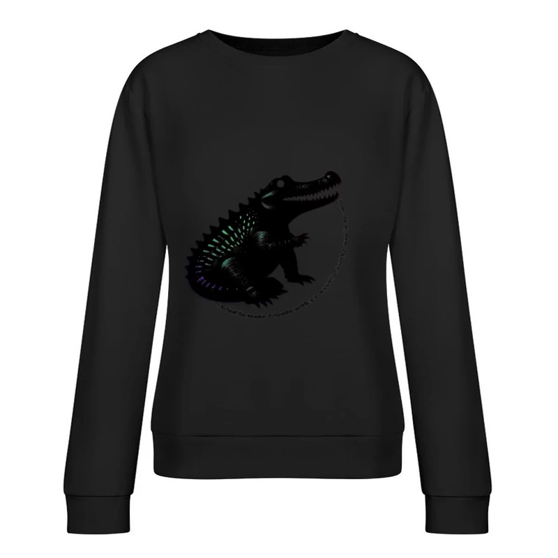 Friendly Black Dinosaur Silhouette with Friendship Quote Female Pullover Sweatshirt