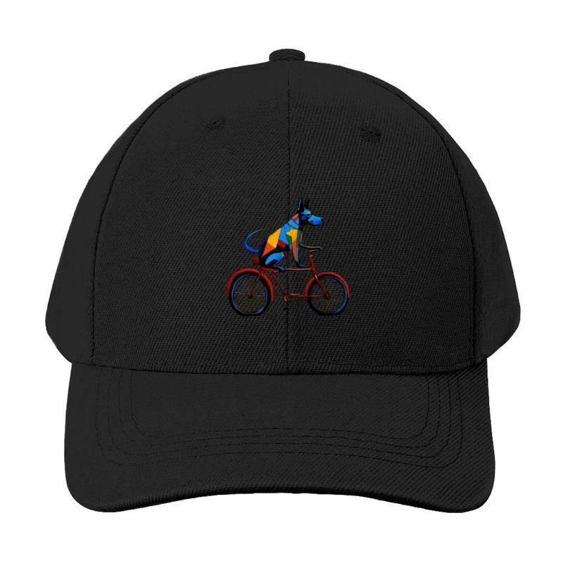 Geometric Colorful Dog Riding Red Bicycle Art Baseball Cap