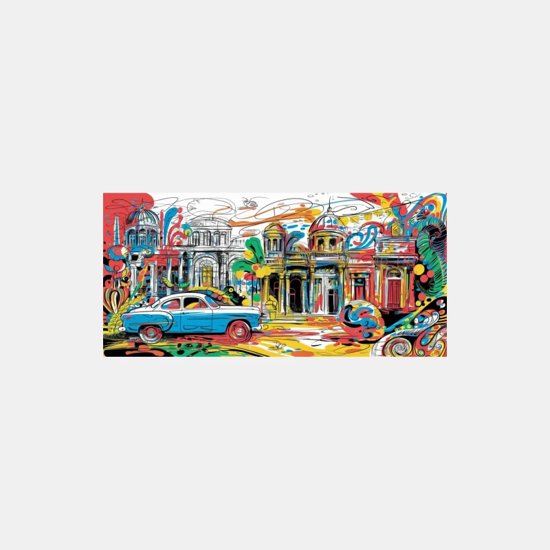 Vibrant Abstract Cityscape with Vintage Car and Architectural Elements Male Tank Top