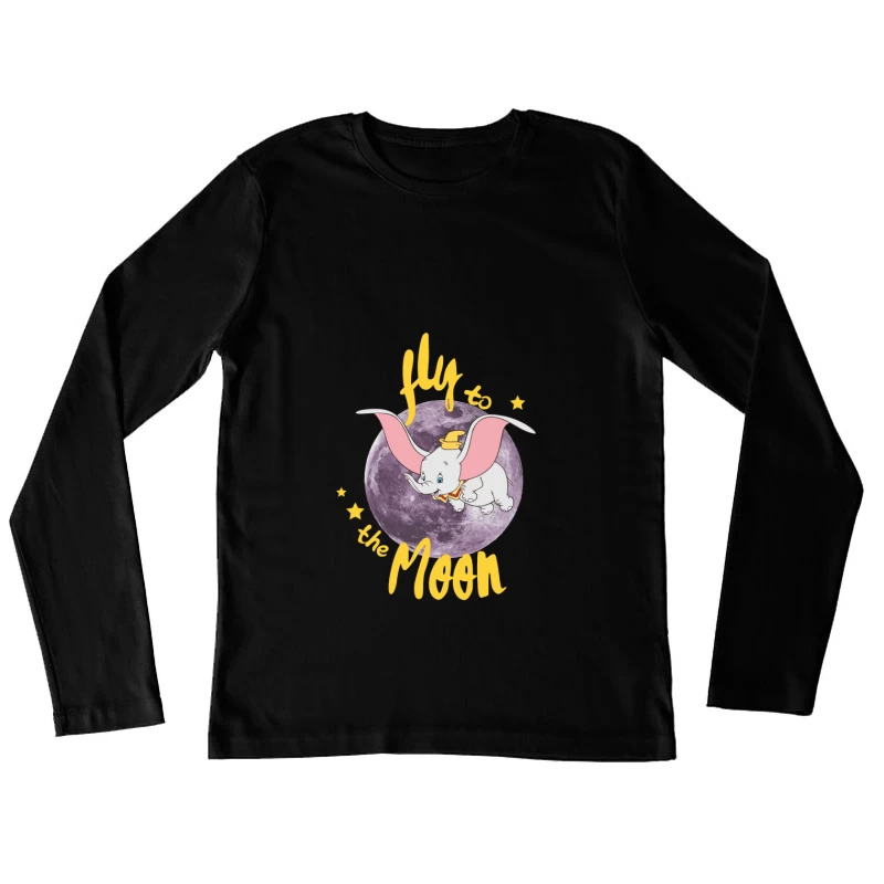 Flieg zum Mond mit dem fliegenden Elefanten Damen Langarm T-Shirt