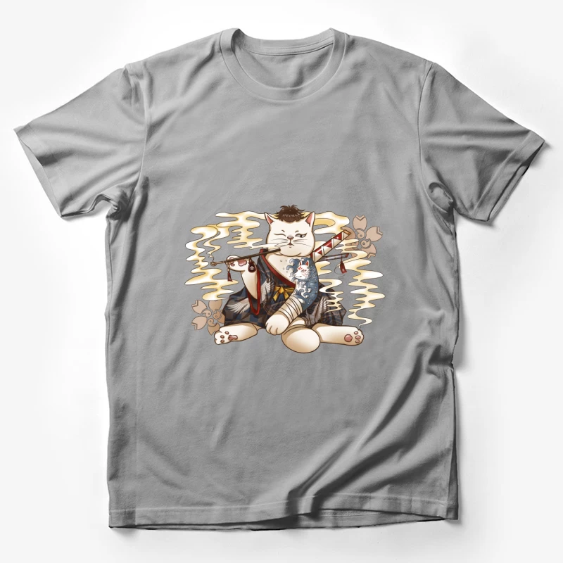 Samurai Katze mit Pfeife Herren T-Shirt