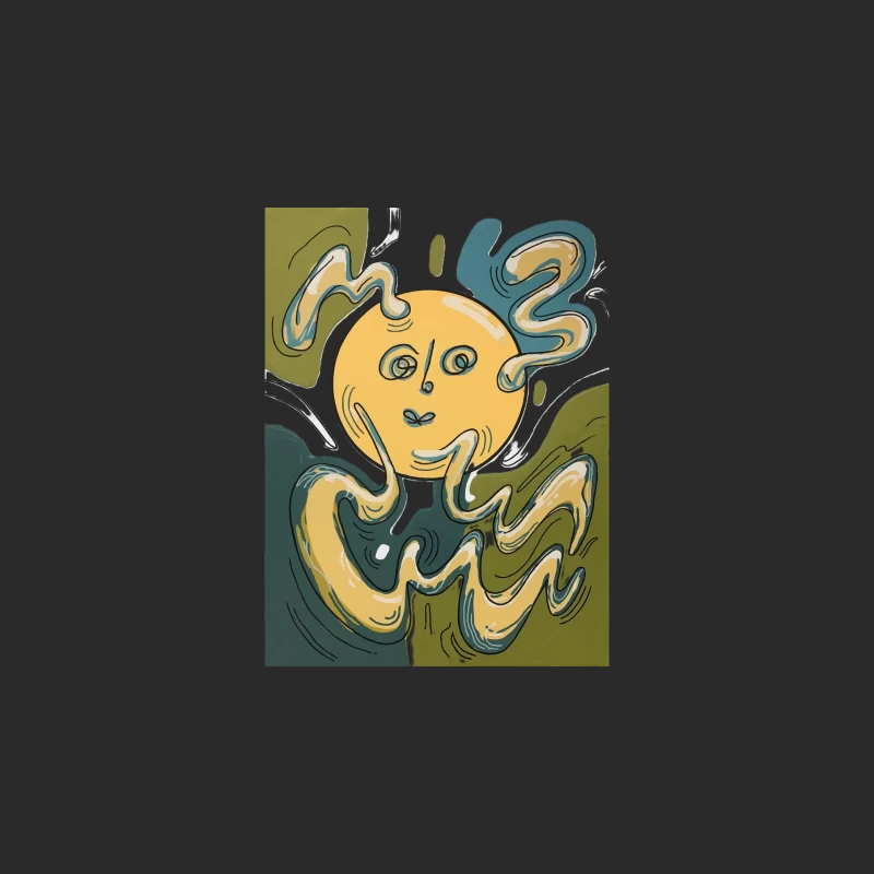 Surreal Yellow Face with Wavy Green Abstract Lines Baseball Cap