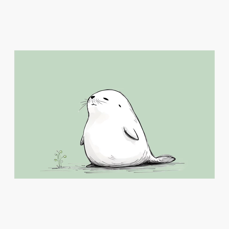 Cute Cartoon Seal Minimalist Sketch Illustration Travel Mug