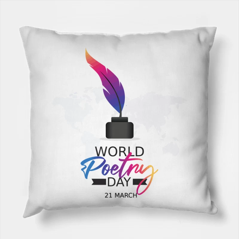 Vibrant World Poetry Day Illustration Throw Pillow