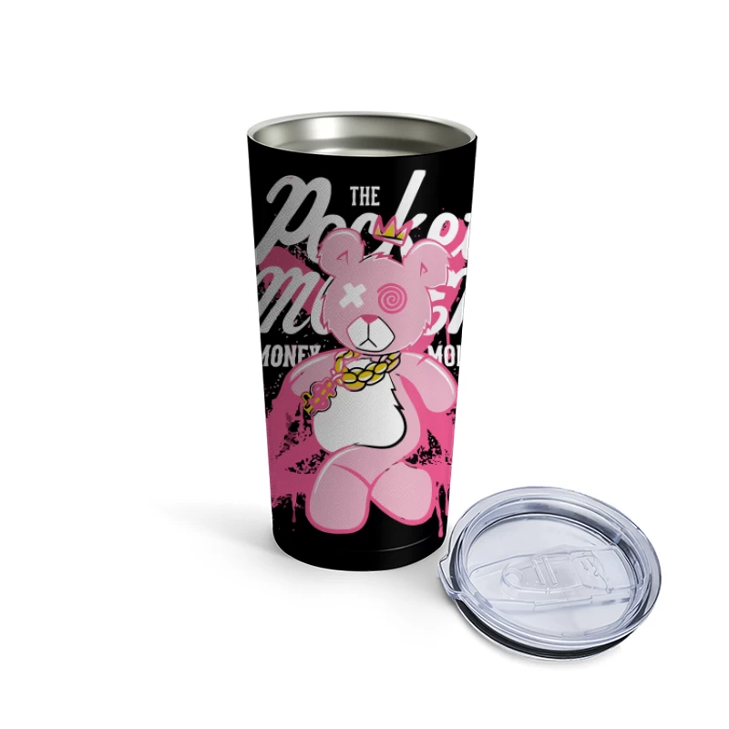 Playful Pink Bear with Graffiti Style and Crown Travel Mug