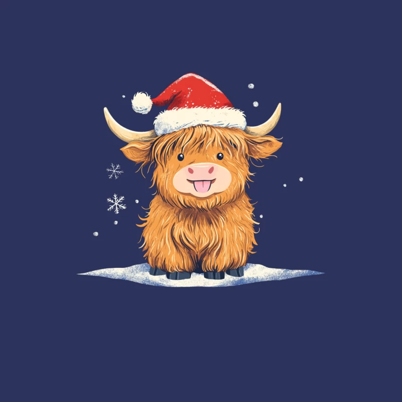 Cute Highland Cow in Santa Hat with Winter Snowflakes Male T-Shirt