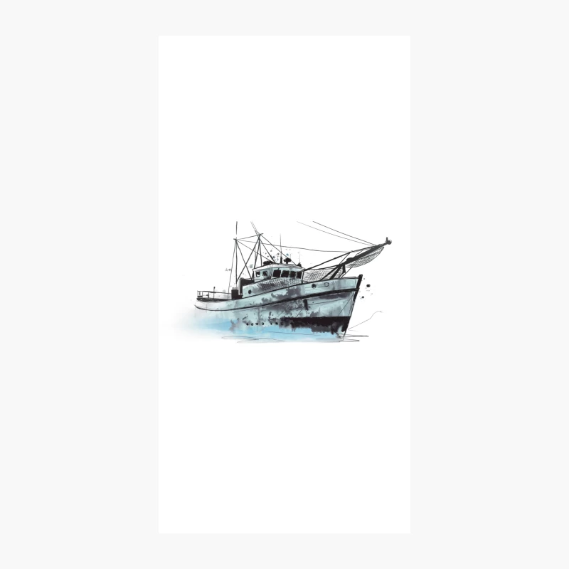 Watercolor Sketch of Fishing Boat: Nautical Marine Vessel Illustration iPhone Case