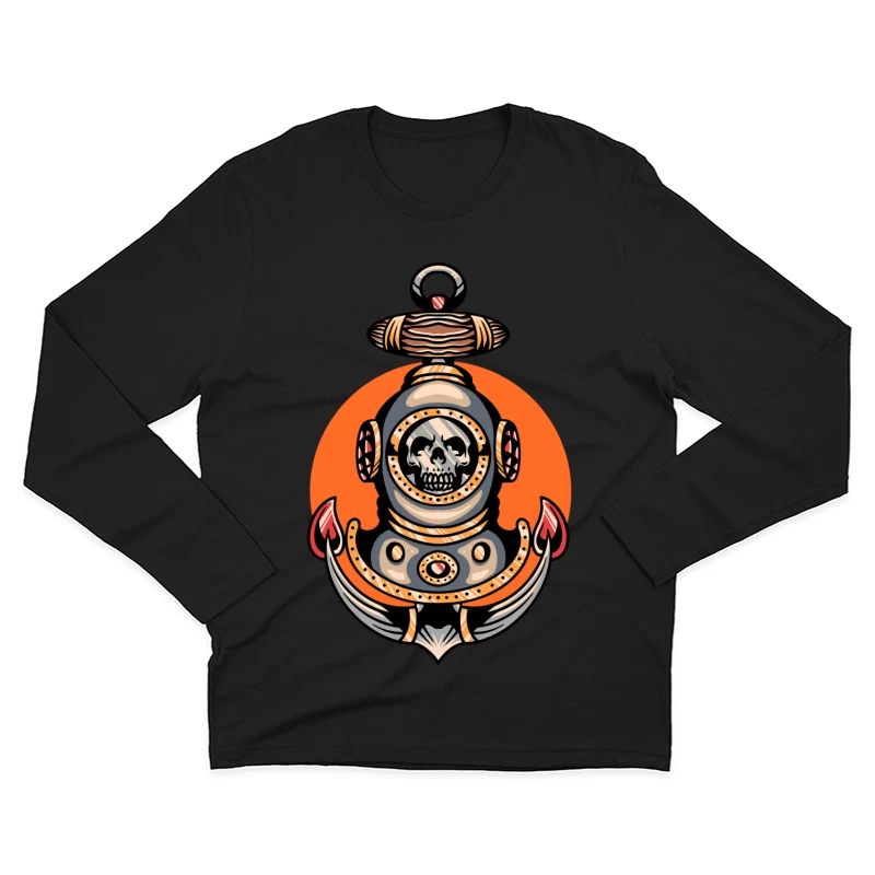 Vintage Nautical Skull Diving Helmet Illustration Male Long Sleeve T-Shirt