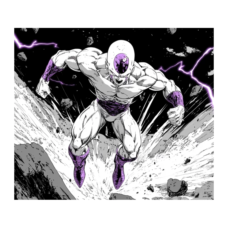Cosmic Alien Superhero in Action-Packed Manga Scene Tapestry