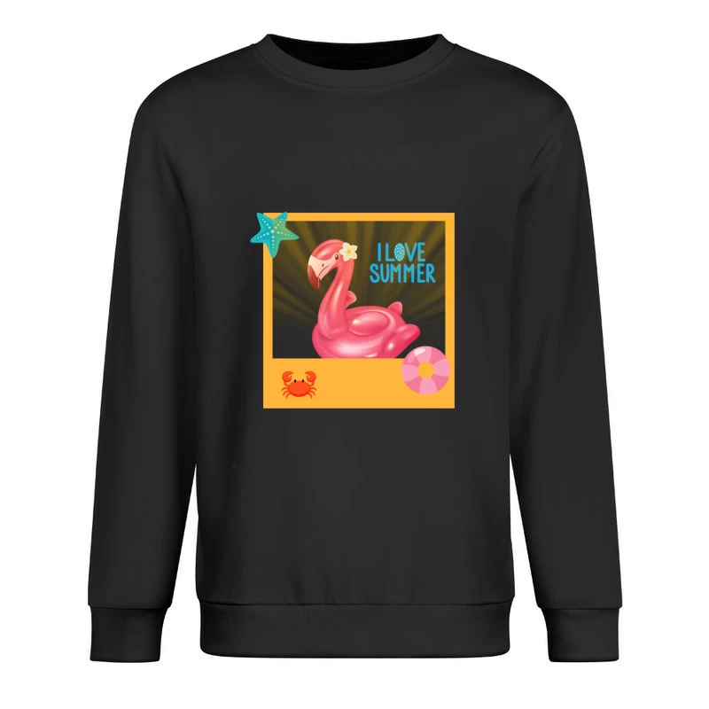 Cool Pink Flamingo with Sunglasses on Beach Male Pullover Sweatshirt