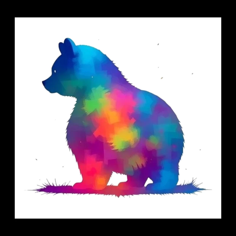 Rainbow Watercolor Bear Silhouette Art Throw Pillow