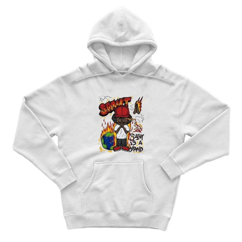Personnage priant avec flammes et terre Homme Sweat à capuche