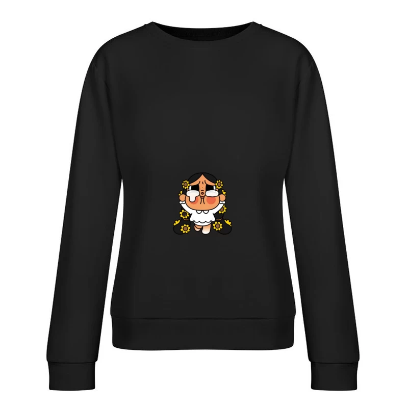 Weinender Charakter mit Sonnenblumen Damen Pullover Sweatshirt