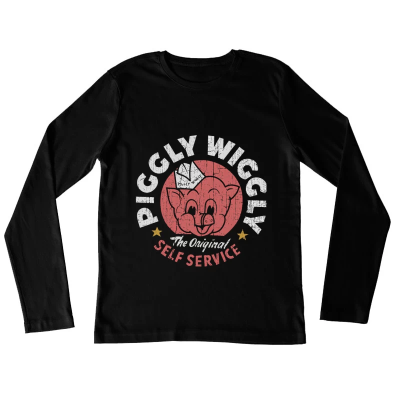 Vintage Pig Self Service Restaurant Logo Design Female Long Sleeve T-Shirt